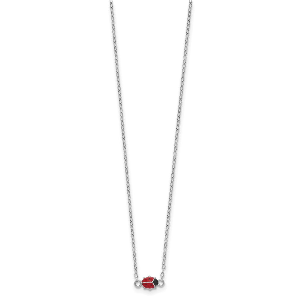 Sterling Silver Polished Red & Black Enameled Ladybug With 2 Inch Extension Children'S Necklace