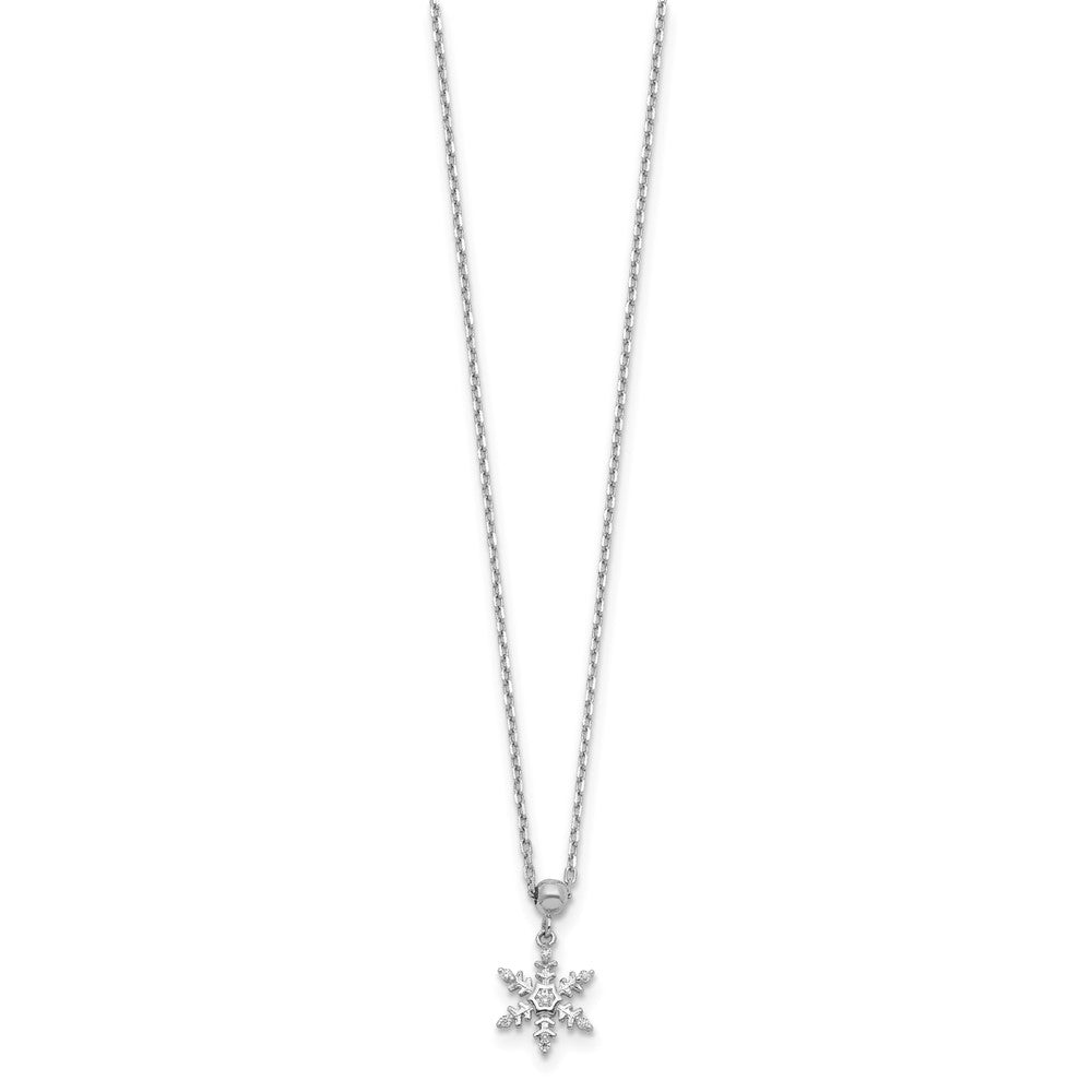 Sterling Silver Rh-Plated Polished Cz Snowflake W/2In Ext. Necklace