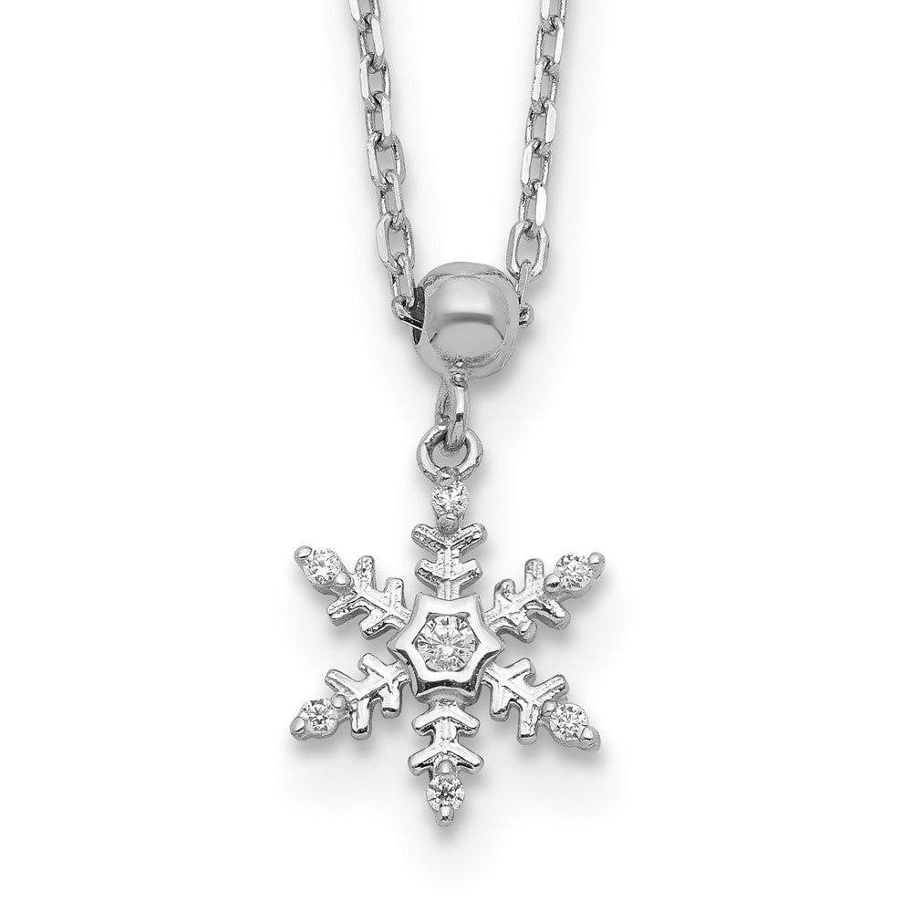 Sterling Silver Rh-Plated Polished Cz Snowflake W/2In Ext. Necklace