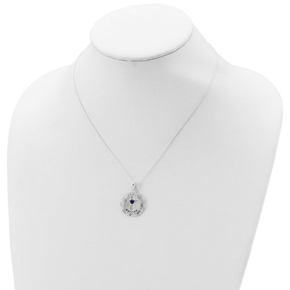 Sterling Silver Enameled Blue & Clear Cz Cross Necklace