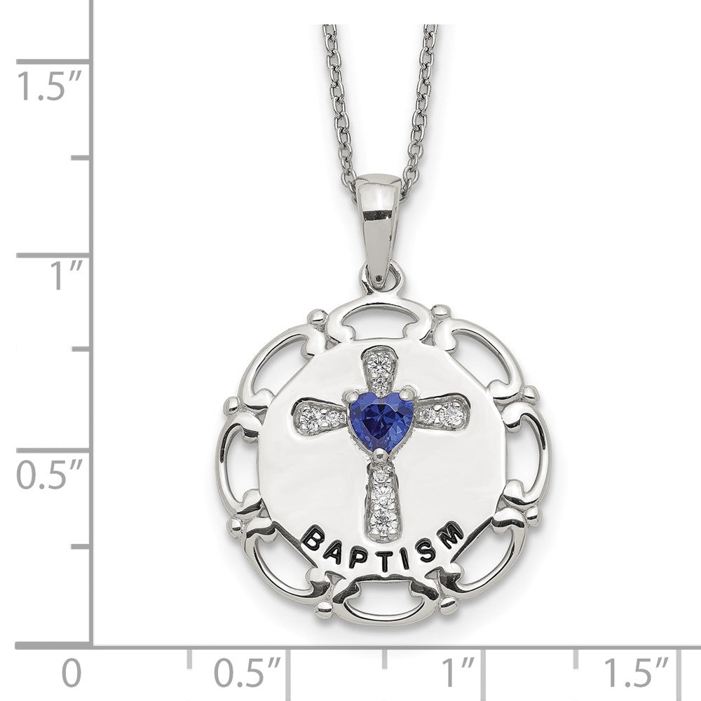Sterling Silver Enameled Blue & Clear Cz Cross Necklace