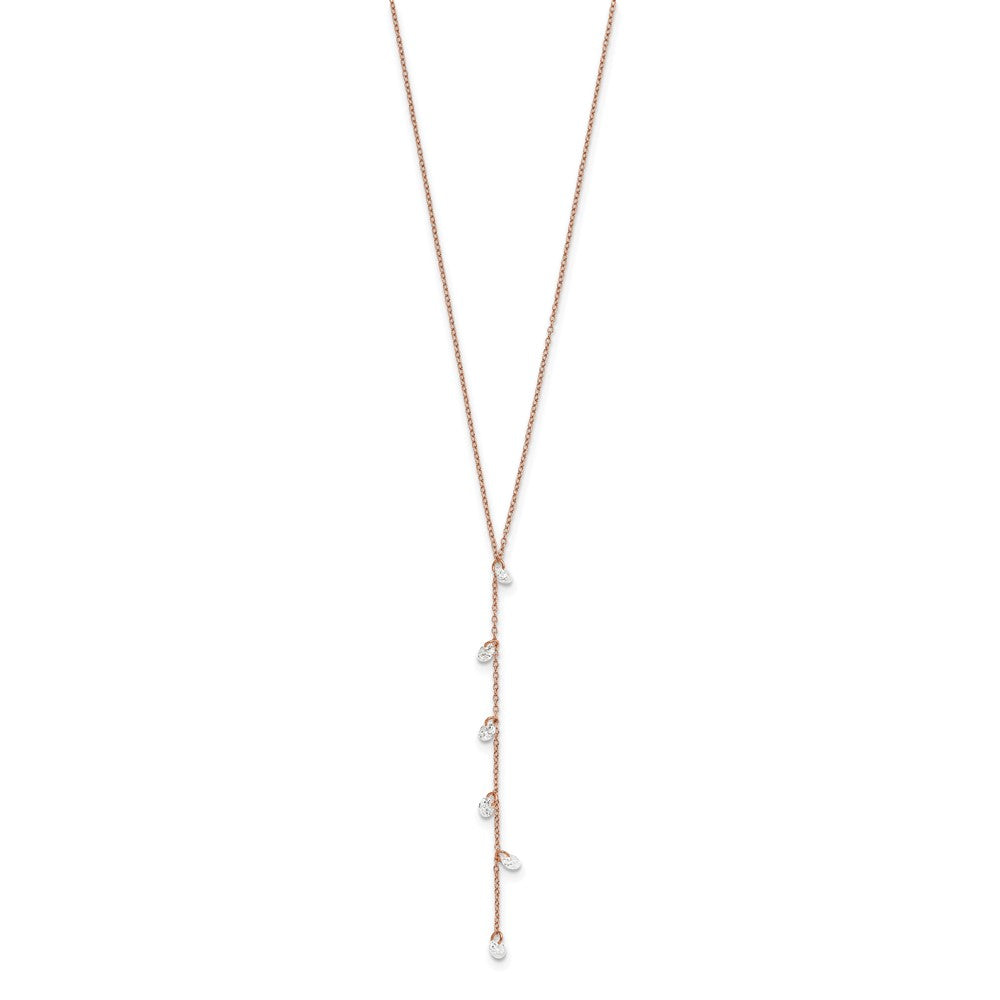 Sterling Silver Rose-Tone Cz Dangle W/ 2In Ext. Necklace