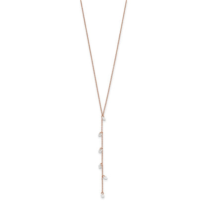 Sterling Silver Rose-Tone Cz Dangle W/ 2In Ext. Necklace