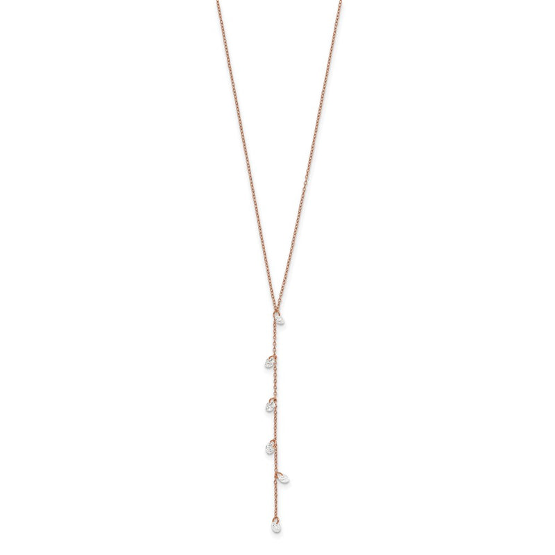 Sterling Silver Rose-Tone Cz Dangle W/ 2In Ext. Necklace