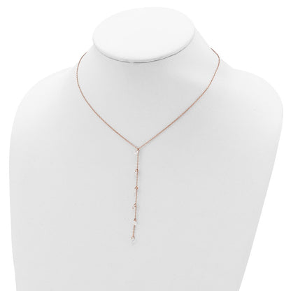 Sterling Silver Rose-Tone Cz Dangle W/ 2In Ext. Necklace