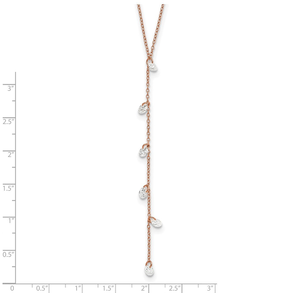 Sterling Silver Rose-Tone Cz Dangle W/ 2In Ext. Necklace