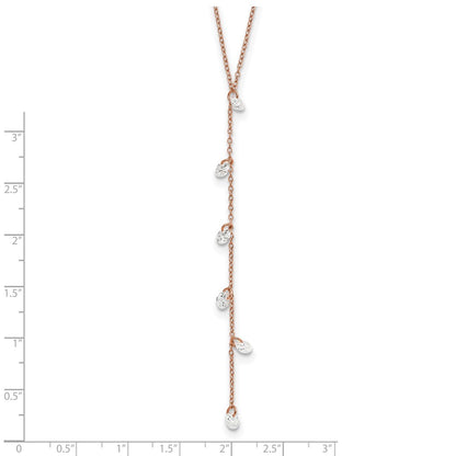 Sterling Silver Rose-Tone Cz Dangle W/ 2In Ext. Necklace