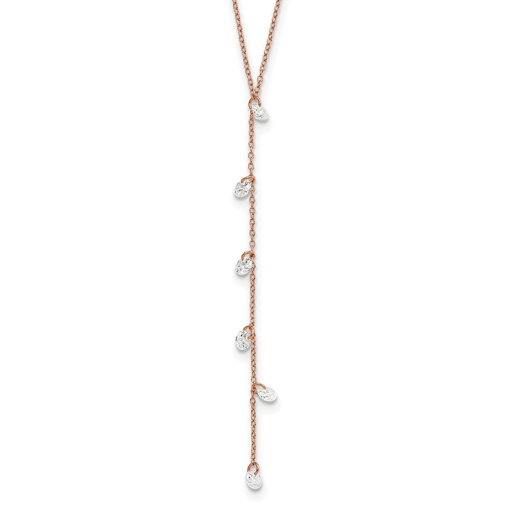 Sterling Silver Rose-Tone Cz Dangle W/ 2In Ext. Necklace