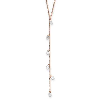 Sterling Silver Rose-Tone Cz Dangle W/ 2In Ext. Necklace