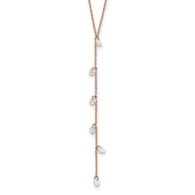 Sterling Silver Rose-Tone Cz Dangle W/ 2In Ext. Necklace