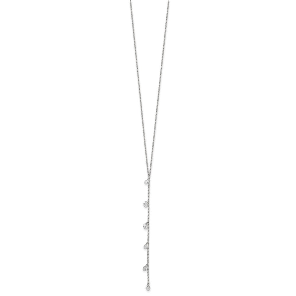 Sterling Silver Rhodium-Plated Cz Dangle W/ 2In Ext. Necklace