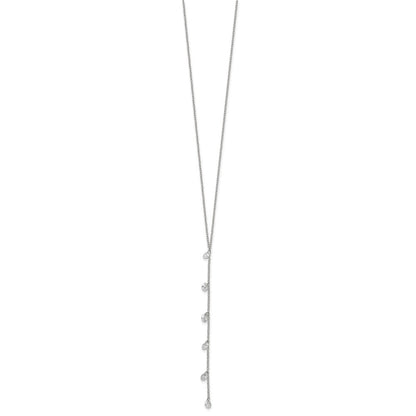 Sterling Silver Rhodium-Plated Cz Dangle W/ 2In Ext. Necklace