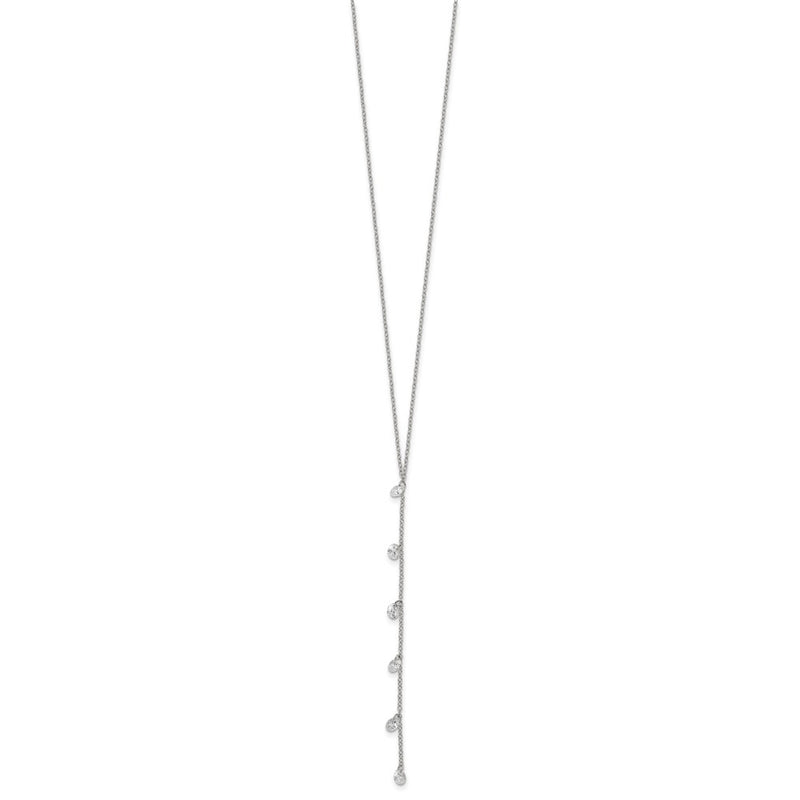 Sterling Silver Rhodium-Plated Cz Dangle W/ 2In Ext. Necklace