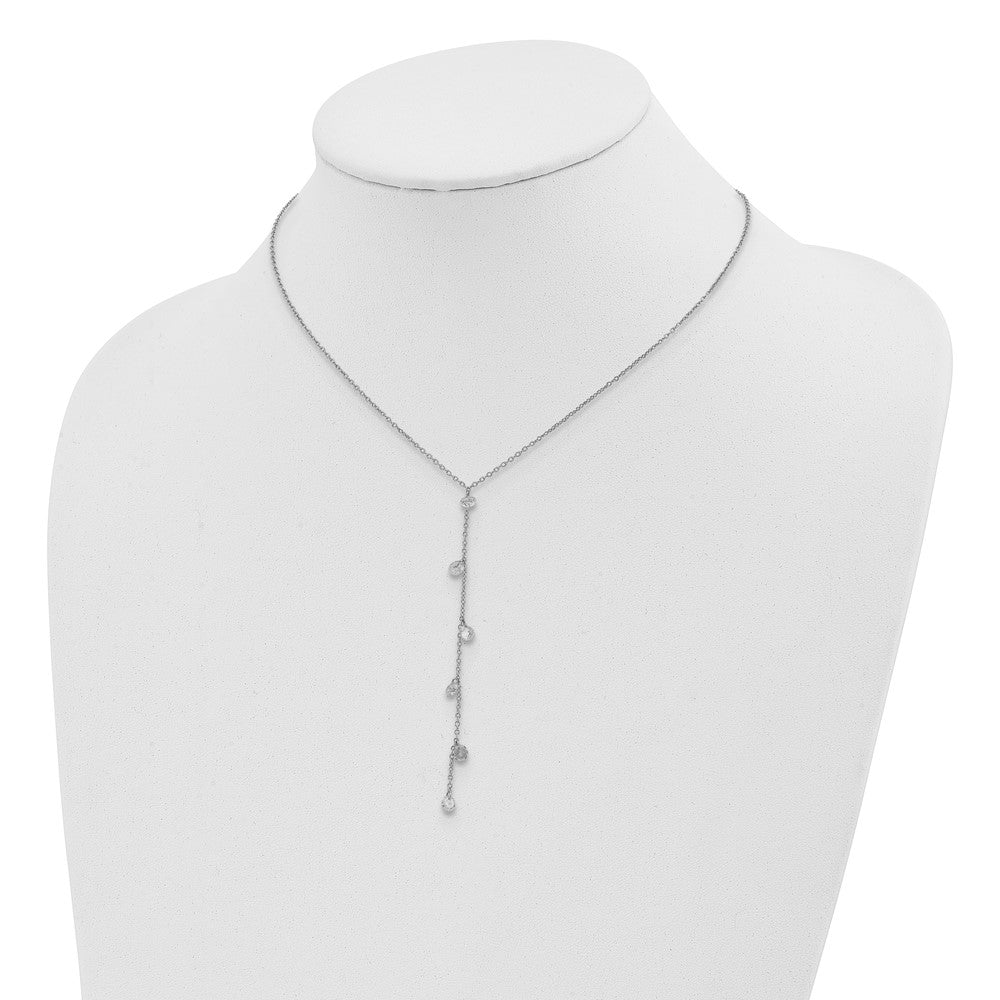 Sterling Silver Rhodium-Plated Cz Dangle W/ 2In Ext. Necklace