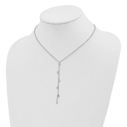 Sterling Silver Rhodium-Plated Cz Dangle W/ 2In Ext. Necklace