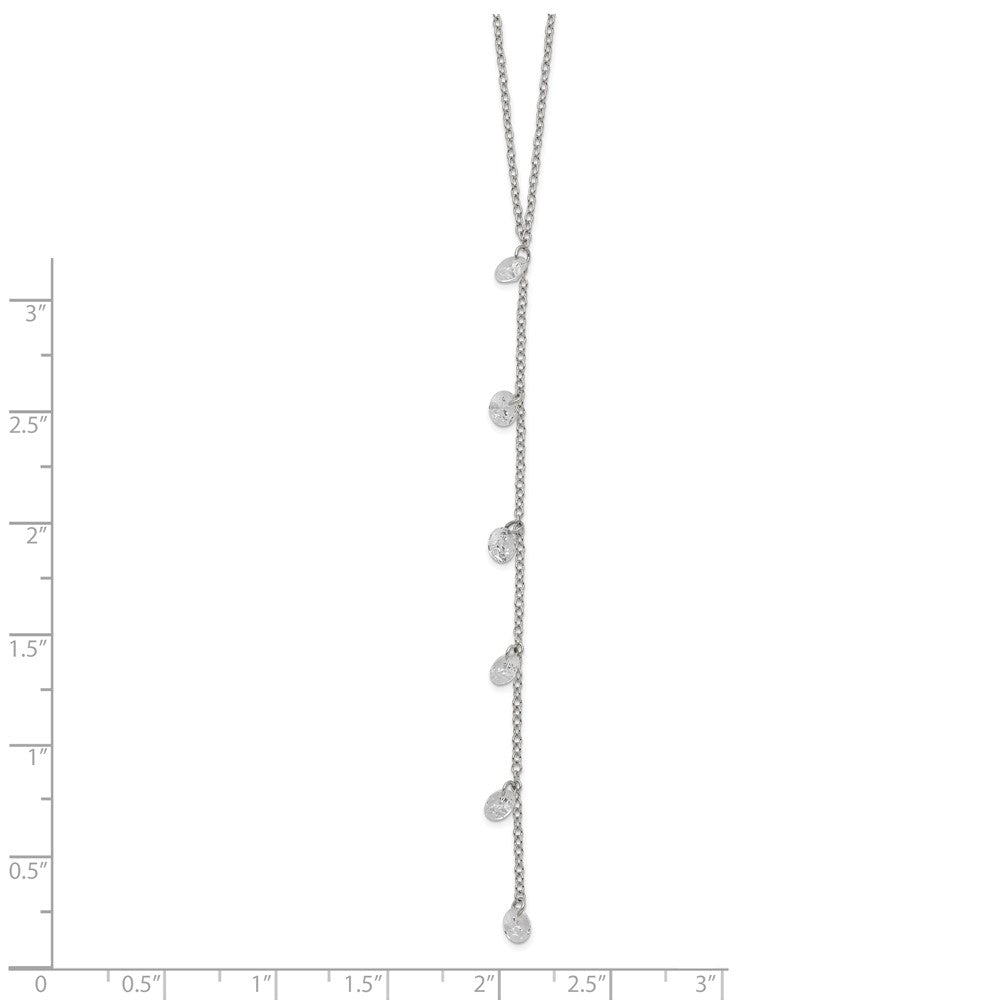 Sterling Silver Rhodium-Plated Cz Dangle W/ 2In Ext. Necklace