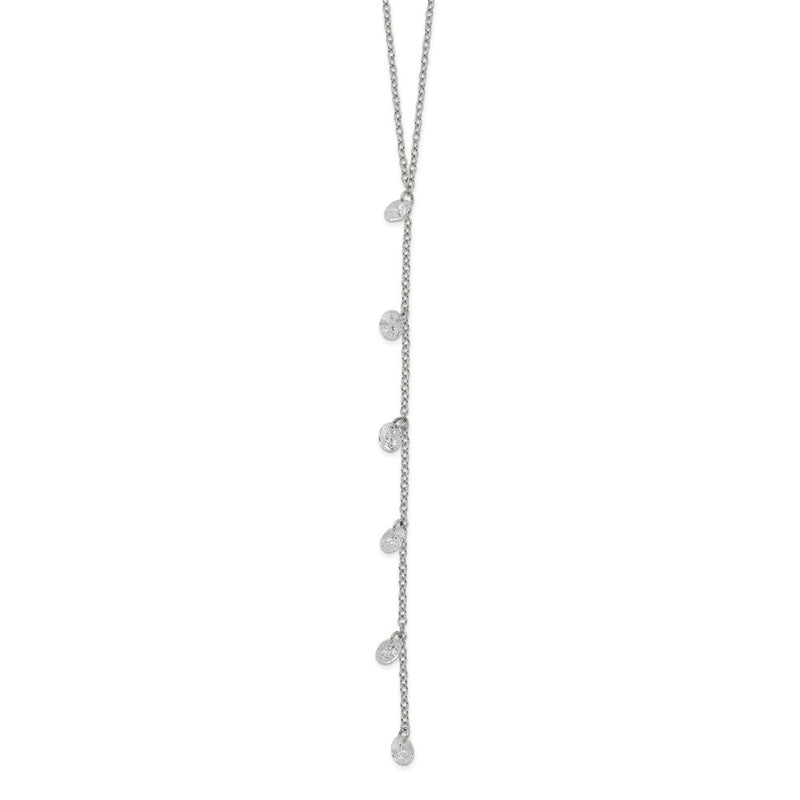 Sterling Silver Rhodium-Plated Cz Dangle W/ 2In Ext. Necklace
