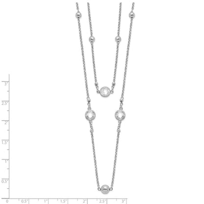 Sterling Silver Rhodium-Plated Cz/Beaded 2-Strand W/1In Ext. Necklace