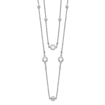 Sterling Silver Rhodium-Plated Cz/Beaded 2-Strand W/1In Ext. Necklace