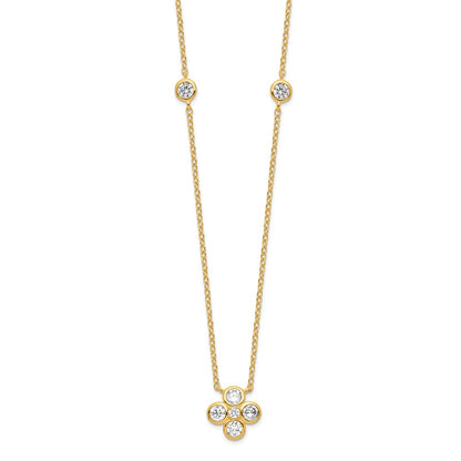Sterling Silver Gold-Plated Polished Cz 18In W/2In Ext. Necklace