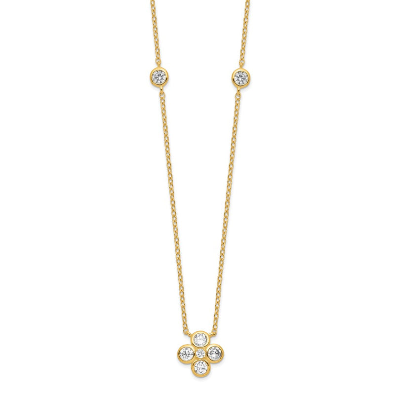 Sterling Silver Gold-Plated Polished Cz 18In W/2In Ext. Necklace
