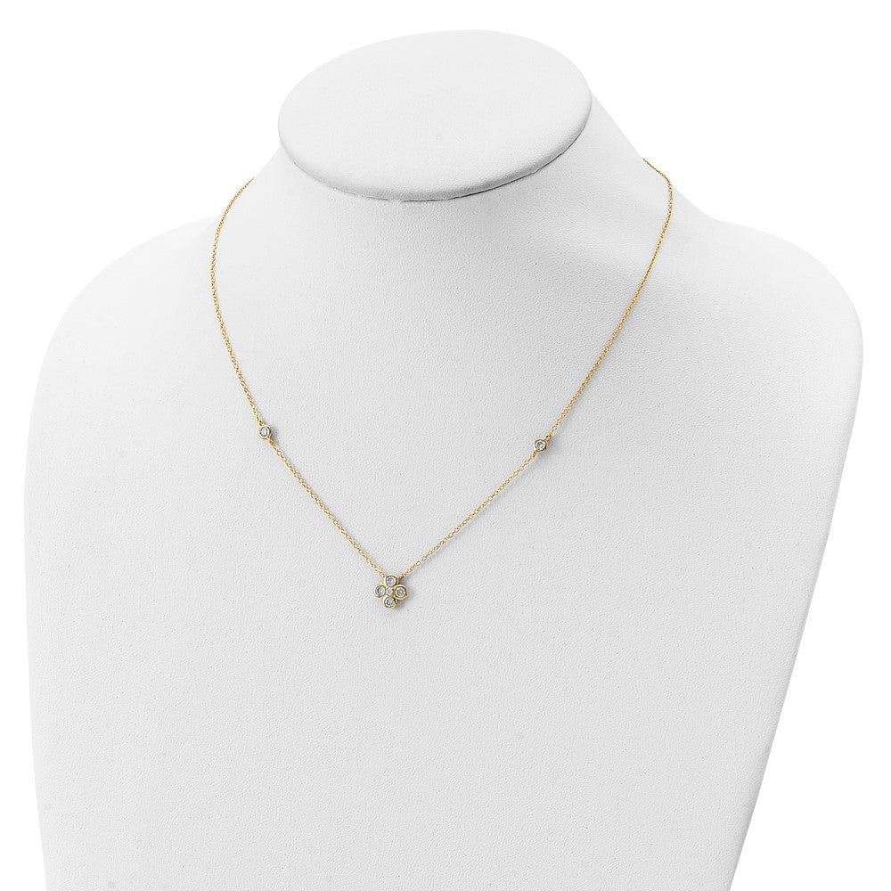 Sterling Silver Gold-Plated Polished Cz 18In W/2In Ext. Necklace