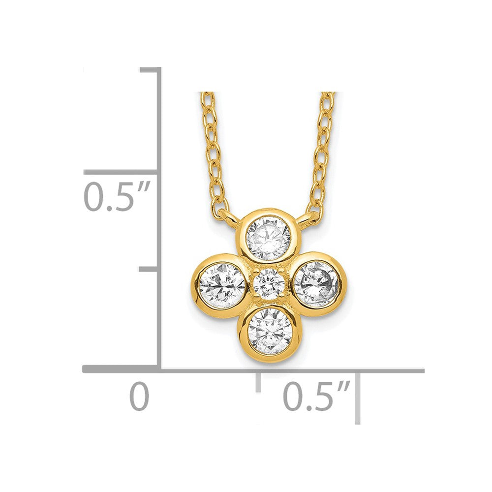 Sterling Silver Gold-Plated Polished Cz 18In W/2In Ext. Necklace