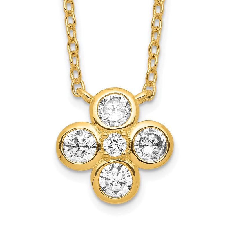 Sterling Silver Gold-Plated Polished Cz 18In W/2In Ext. Necklace
