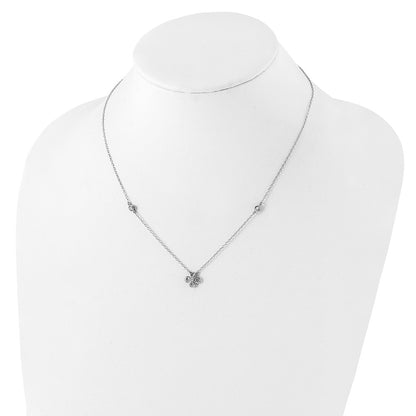 Sterling Silver Rhodium-Plated Polished Cz Flower With 2In Ext. Necklace