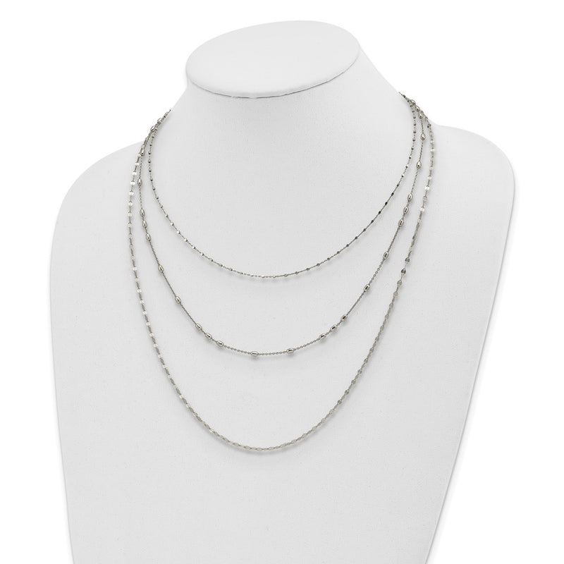 Sterling Silver Rhodium-Plated Beaded Layered With 2In .Ext Necklace