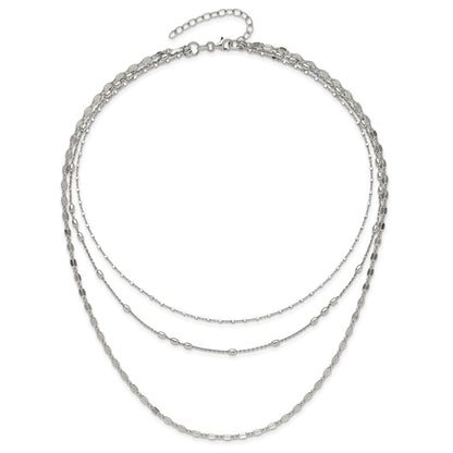 Sterling Silver Rhodium-Plated Beaded Layered With 2In .Ext Necklace