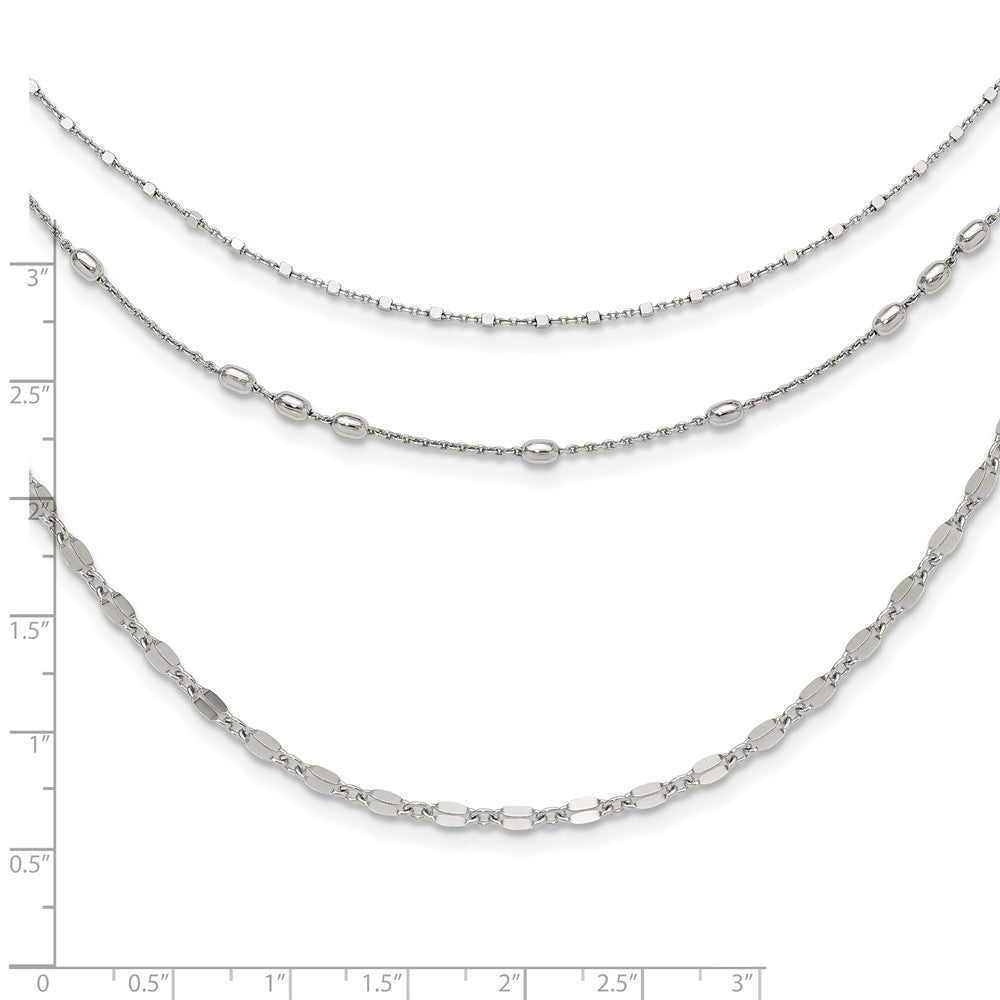 Sterling Silver Rhodium-Plated Beaded Layered With 2In .Ext Necklace