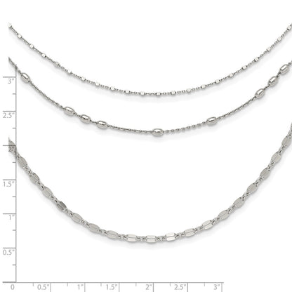 Sterling Silver Rhodium-Plated Beaded Layered With 2In .Ext Necklace