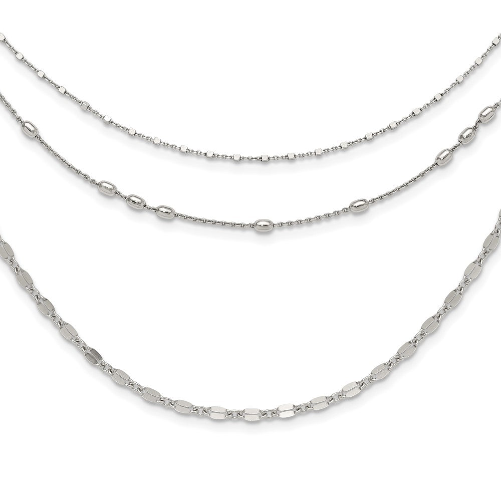 Sterling Silver Rhodium-Plated Beaded Layered With 2In .Ext Necklace