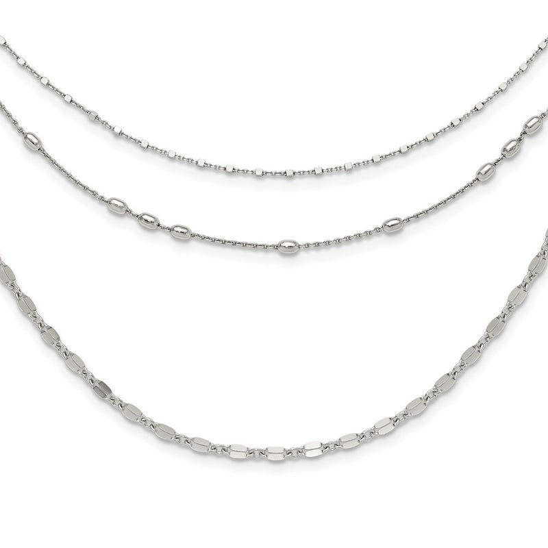 Sterling Silver Rhodium-Plated Beaded Layered With 2In .Ext Necklace
