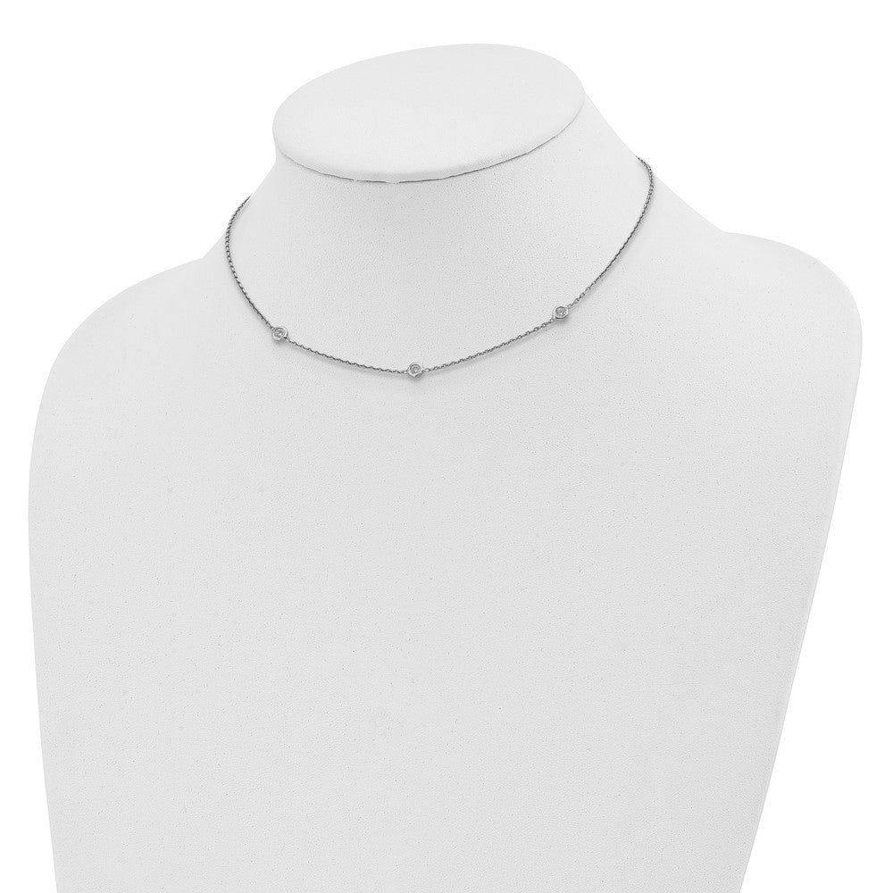 Sterling Silver Rhodium-Plated Cz W/ 3In Ext. Choker