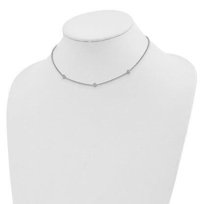 Sterling Silver Rhodium-Plated Cz W/ 3In Ext. Choker