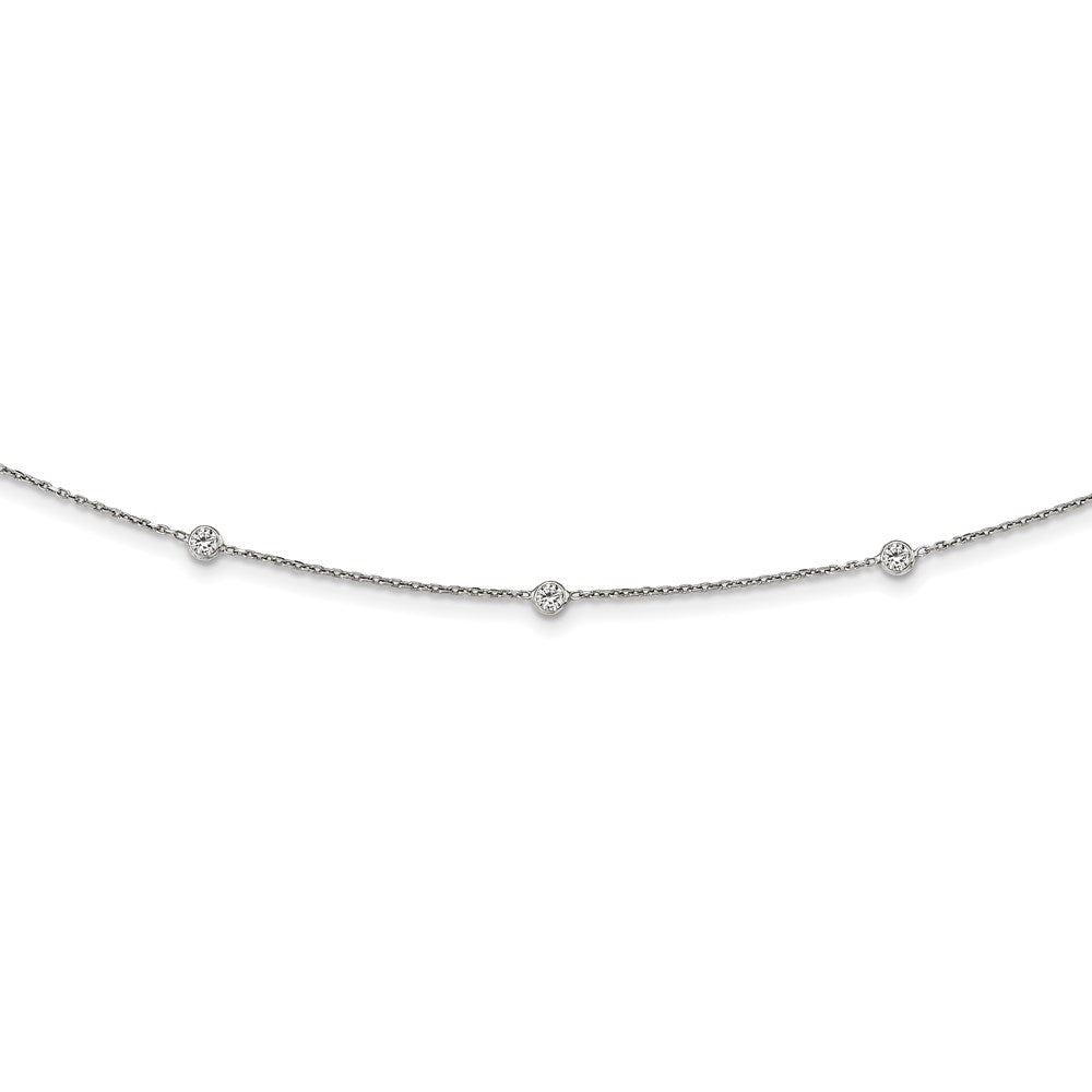 Sterling Silver Rhodium-Plated Cz W/ 3In Ext. Choker