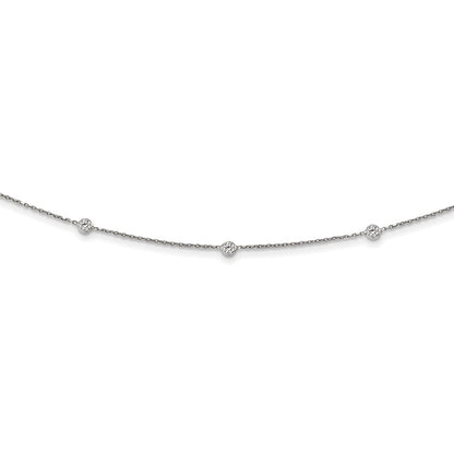 Sterling Silver Rhodium-Plated Cz W/ 3In Ext. Choker