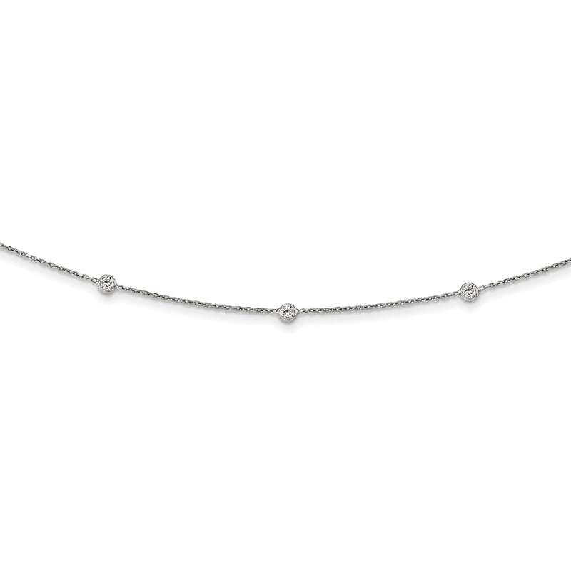 Sterling Silver Rhodium-Plated Cz W/ 3In Ext. Choker