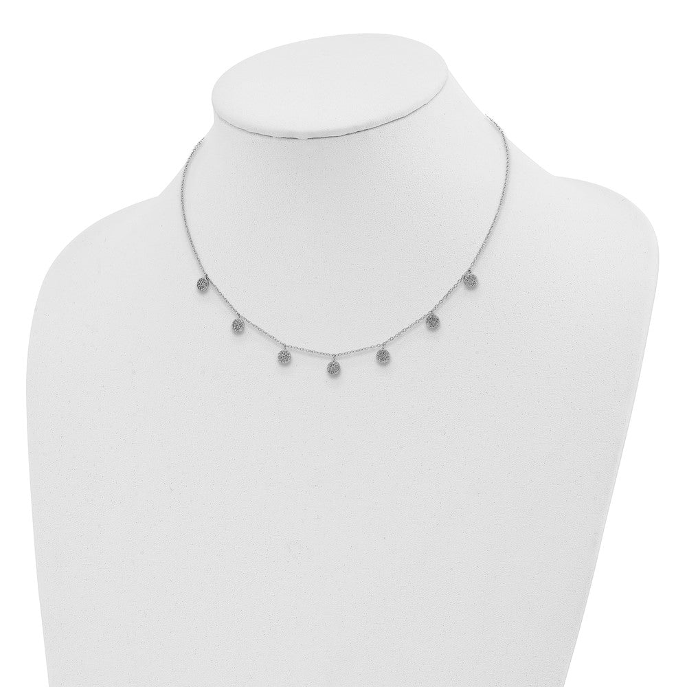 Sterling Silver Rhodium-Plated Cz W/ 4In Ext. Choker