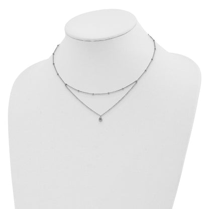 Sterling Silver Rhodium-Plated Cz Beaded W/ 4In Ext. Choker
