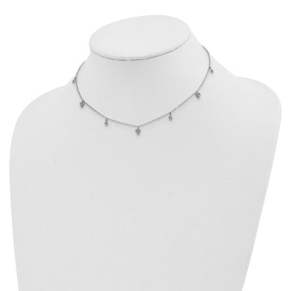 Sterling Silver Rhodium-Plated Cz 12.5In W/2In Ext Choker Necklace