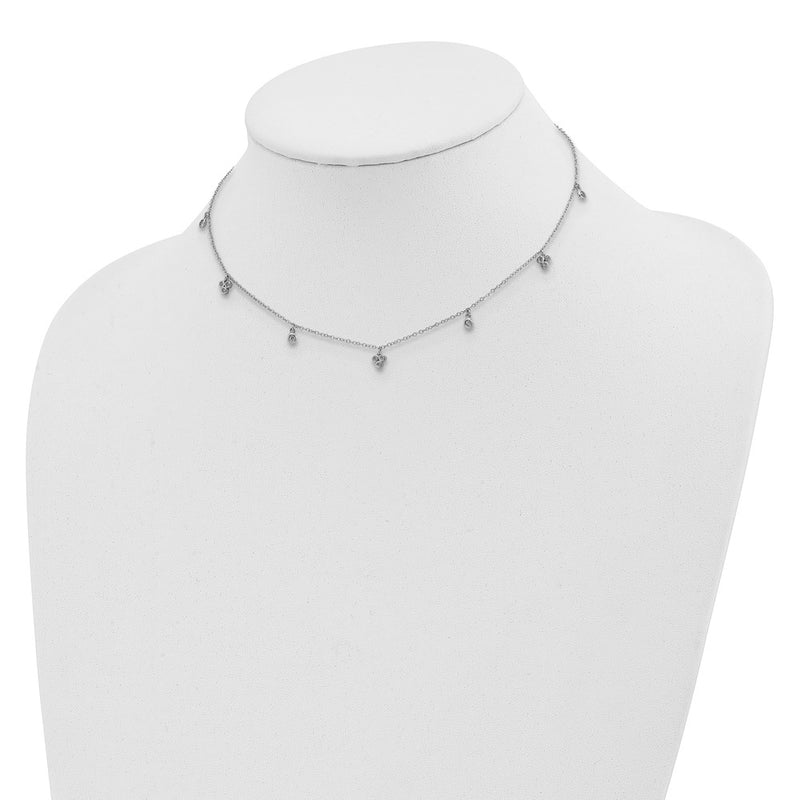 Sterling Silver Rhodium-Plated Cz 12.5In W/2In Ext Choker Necklace