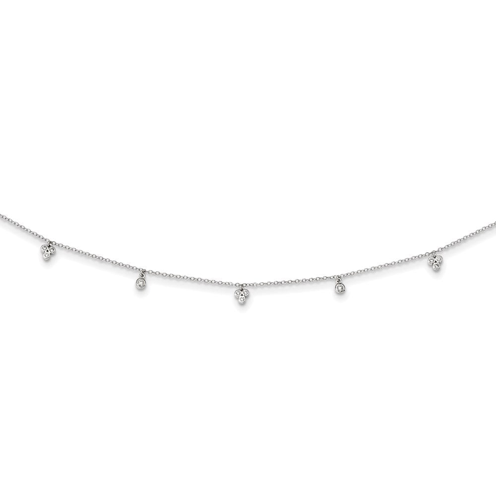 Sterling Silver Rhodium-Plated Cz 12.5In W/2In Ext Choker Necklace