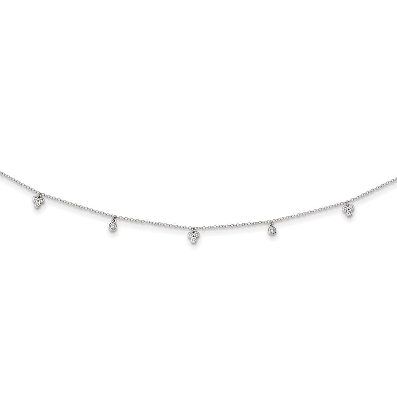 Sterling Silver Rhodium-Plated Cz 12.5In W/2In Ext Choker Necklace