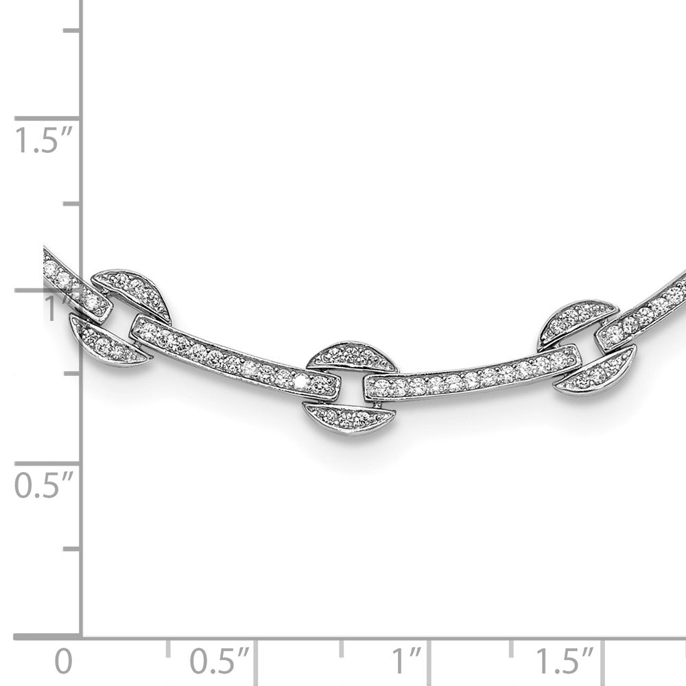 Sterling Silver Rhodium-Plated Cz Circle/Bar Link W/2In Ext Necklace