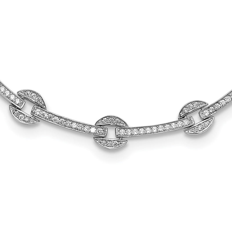 Sterling Silver Rhodium-Plated Cz Circle/Bar Link W/2In Ext Necklace