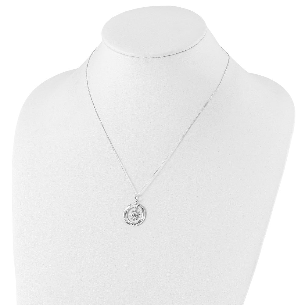 Sterling Silver Enamel You Are My Sunshine Crystal Sun Necklace