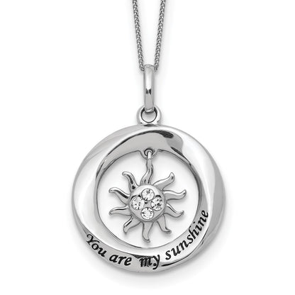 Sterling Silver Enamel You Are My Sunshine Crystal Sun Necklace